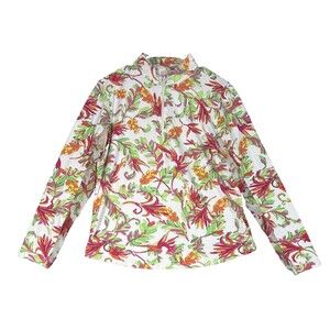 Icikuls Womens Golf Top Floral Mesh Long Sleeve 1/4 Zip Performance Shirt Large